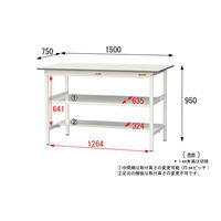 【車上渡し】山金工業 ワークテーブル150 軽量作業台 固定式 中間棚付 半面棚板付 幅1500×奥行750×高950mm Sホワイト 1台（直送品）