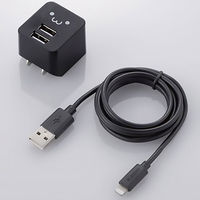 iPhone 充電器 12W USB-A2ポート ライトニングケーブル付属 1.2m 黒 MPA-ACLX01BF エレコム 1個（直送品）