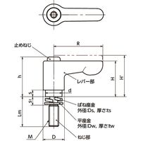 ミニクランプレバー ばね座金組み込みタイプ・フラットタイプ(おねじ) LHCMーW LHCMー5ー16ーWーRD 1セット(3個)（直送品）