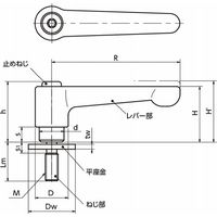 クランプレバー 平座金組み込みタイプ・フラットタイプ(おねじ) LHMーLW LHMー10ー20ーLW30ーOR 1セット(2個)（直送品）