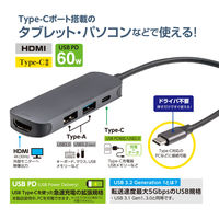 ナカバヤシ PD対応 Type-C コンパクトドッキングステーション グレー UD-C04GY 1個