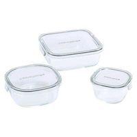 耐熱ガラス 保存容器 クールグレー 角型 1セット(3点セット×3) パック&レンジ PCPRN3GY21 iwaki（イワキ）