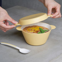 tak（タック）キッズディッシュ スープボウル 3点セット（ボウル、プレート、スプーン）Mサイズ イエロー 電子レンジ対応 1セット 竹中
