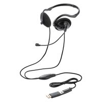 エレコム ヘッドセット ノイズキャンセリング ネックバンド Type-C 変換アダプタ付 HS-NB11SCBK 1個（直送品）