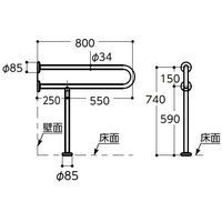 エスコ 800x740mm ステンレス製手すり(P型/壁掛洗面器用 EA951EL-563 1個（直送品）