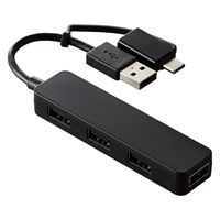 USBハブ USB-A×4ポート USB2.0 タイプC変換アダプタ付 ブラック U2H-CA4003BBK エレコム 1個