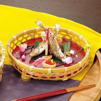 ヤマコー 晒竹オードブル篭・足付 尺2 23378 1個（直送品）