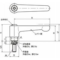 クランプレバー ばね座金組み込みタイプ・フラットタイプ(おねじ・ステンレス製) LHMSーWーCR LHMSー10ー50ーWーCR 1個（直送品）