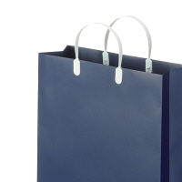 手提げ紙袋（マットフィルム貼り・ハッピータックタイプ）　平紐　紺　LL　1箱（90枚：5枚入×18袋）　スーパーバッグ  オリジナル