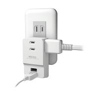 多摩電子工業　ACタップ　2P式/AC3個口　USB×2ポート　ホワイト　TSK05UW　1個