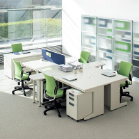 プラス 組立式スチールOAデスクシステム 平机 2人用 引出し付き エルグレー 幅1800×奥行600×高さ700mm RY-186H LGY 1台 （取寄品）