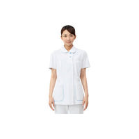 住商モンブラン レディスジャケット（ナースジャケット） 医療白衣 半袖 白/サックスブルー（水色） LL 73-1424（直送品）