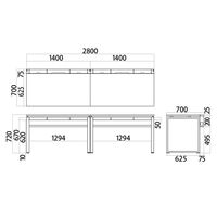 Ceha プレノデスクシステム フリーアドレスデスク 2連 引出し付き オーク天板/ホワイト脚 幅2800×奥行700×高さ720mm 1台 (8梱包)