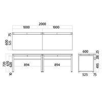 Ceha プレノデスクシステム フリーアドレスデスク 2連 引出し付き オーク天板/ホワイト脚 幅2000×奥行600×高さ720mm 1台 (8梱包)