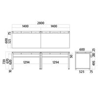 Ceha プレノデスクシステム フリーアドレスデスク 2連 引出し付き オーク天板/ホワイト脚 幅2800×奥行600×高さ720mm 1台 (8梱包)