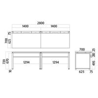Ceha プレノデスクシステム フリーアドレスデスク 2連 引出し無し ホワイト天板/ホワイト脚 幅2800×奥行700×高さ720mm 1台 (6梱包)
