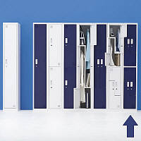 Ceha OAユニットロッカー シリンダー錠 ホワイト/ブルー 4人用L型扉 幅300×奥行500×高さ1790m 1台 （取寄品）