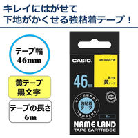 カシオ CASIO ネームランド テープ キレイにはがせる強粘着 幅46mm 黄ラベル 黒文字 6m巻 XR-46GCYW