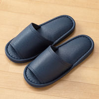 レザー風外縫いスリッパ M ダークブルー 1パック（5足：1足×5）