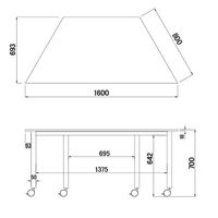 【車上渡し】アール・エフ・ヤマカワ キャスターテーブル 台形 ホワイト 幅1600×奥行693×高さ700mm RFCTT-WL8016DWH 1台（直送品）