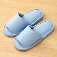 レザー風外縫いスリッパ M ブルー 1箱（20足入）