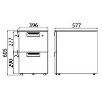 プラス スチールOAデスク フラットライン サイドキャビネット 2段 ホワイト 幅396×奥行577×高さ605mm 1台 ワゴン キャスター・鍵付き