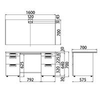プラス スチールOAデスク フラットライン 両袖机 天板：ホワイト/脚：ダークエルグレー 幅1600×奥行700×高さ700mm 1台（3梱包）