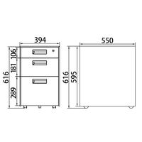 QUEST フラットOAキャビネット 3段 幅394×奥行550×高さ616mm 1台 ホワイト サイドワゴン キャスター 鍵付き 収納