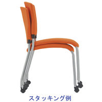 well-be  キャスター付チェア MC20 オレンジ 1箱（2脚入） 幅487mm スタッキング可能 ミーティングチェア 背座布張り コンパクト