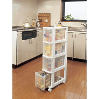 【引き出し収納】アイリスオーヤマ キッチンチェスト 幅20×奥行41×高さ93.6cm キャスター付 スリム ホワイト/クリア 040 １個