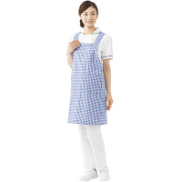 スマイル　ギンガムチェックエプロン　ブルー　フリーサイズ　740191　1枚