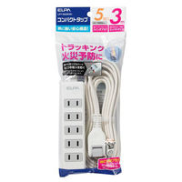 朝日電器（ELPA）　電源タップ　コンパクトタップ　2P式/5個口/3m　LPT-503N（W）　1個