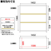 プラス KR軽量ラック （天地4段） 幅1512×奥行612×高さ1500mm ライトグレー 1台 (4梱包)