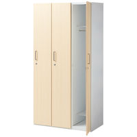 スマイル 木扉スチールロッカー 3連3人用 シリンダー錠 オーク 幅900×奥行515×高さ1790mm 1台（3梱包）組立式