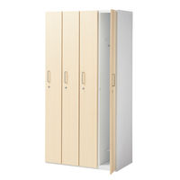 スマイル 木扉スチールロッカー 4連4人用 シリンダー錠 オーク 幅900×奥行515×高さ1790mm 1台（3梱包）組立式