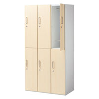 スマイル 木扉スチールロッカー 3連2段6人用 シリンダー錠 オーク 幅900×奥行515×高さ1790mm 1台（3梱包） 組立式