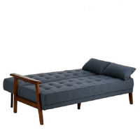 後藤家具物産 ソファベッド ファブリック リクライニング機能付 木肘仕様 クッション2個付 ブルー SO-02bl 1脚（直送品）