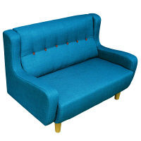 後藤家具物産 2Pソファ ファブリック 背もたれのボタンが可愛い 座面Sバネ入り ブルー SO-25bl 1脚（直送品）