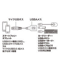 サンワサプライ USB3.0ホスト変換アダプタケーブル MicroBオス-Aメス ブラック 10cm AD-USB27 1個（直送品）