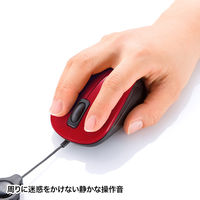 サンワサプライ 静音ケーブル巻取りブルーLEDマウス(レッド) MA-BLMA8R 1個