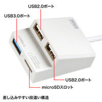 サンワサプライ USBハブ（USB HUB） USB3.0+USB2.0コンボ カードリーダー付き ホワイト バスパワー USB-3HC315W（直送品）
