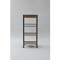 山善 YAMAZEN キャスター付リビングラック4段  幅420×奥行275×高さ1010mm オーク／ブラック 1台（直送品）