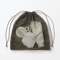 無印良品 ポリエステルメッシュ巾着 ダブルタイプ カーキ Ｍ 約２７×３０×１２ｃｍ 良品計画