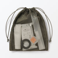 無印良品 ポリエステルメッシュ巾着 ダブルタイプ カーキ Ｓ 約２０×２５×１０ｃｍ 良品計画