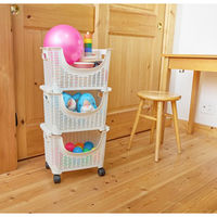 清水産業株式会社 重ねて使えるキャスター付きバスケット3段 アイボリー 120869 1個（直送品）