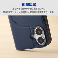 iPhone17 ケース レザー 手帳型 マグネット 衝撃吸収 MAGKEEP ネイビー PM-A25APLFMGNV エレコム 1個（直送品）