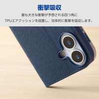 iPhone17 ケース レザー 手帳型 マグネット 衝撃吸収 花柄 ネイビー PM-A25APLFUJNV エレコム 1個（直送品）