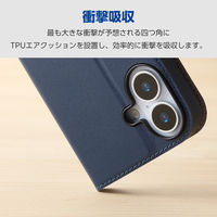 iPhone17 ケース レザー 手帳型 マグネット 衝撃吸収 ネイビー PM-A25APLFY3NV エレコム 1個（直送品）