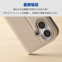 iPhone17 ケース レザー 手帳型 マグネット ハンドストラップ付 グレージュ PM-A25APLFY4GB エレコム 1個（直送品）