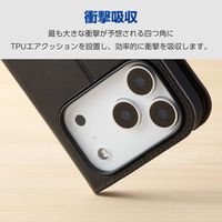 iPhone17 Pro ケース レザー 手帳型 ハンドストラップ付 ブラック PM-A25CPLFY4BK エレコム 1個（直送品）